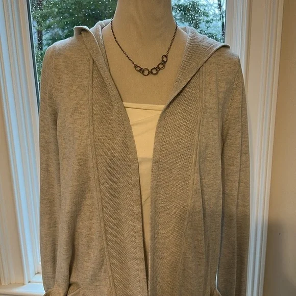 The White Company Hooded Open Cardigan, Merino/Cotton, light Grey, Medium, EUC - Picture 2 of 8